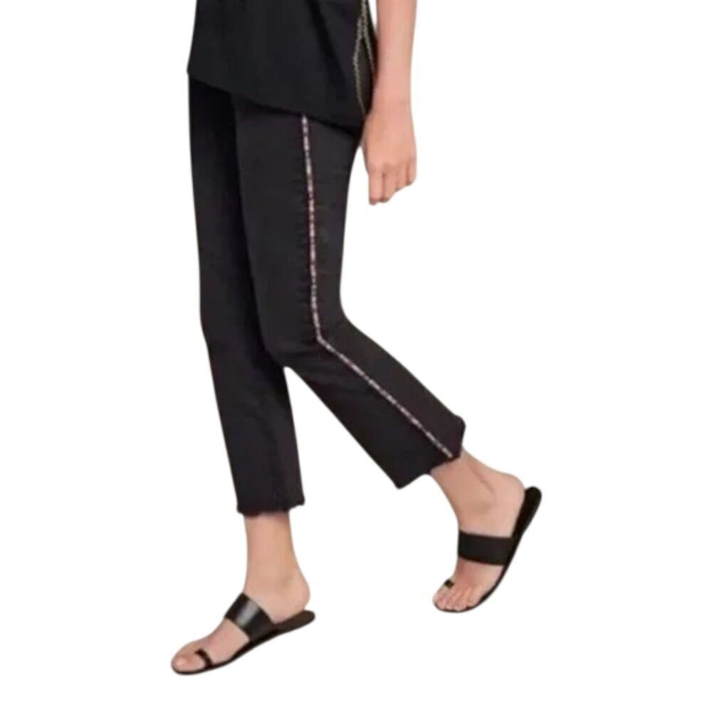 Johnny Was Black Embroidered The Cropped Baby Boot Jeans 29